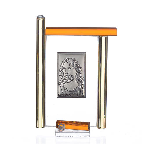 Obraz Chrystus  srebro i szkło Murano bursztynowe 9 cm 1