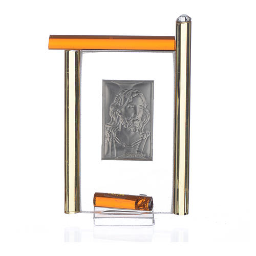 Painting Christ silver and Murano Glass, Amber 9cm 2