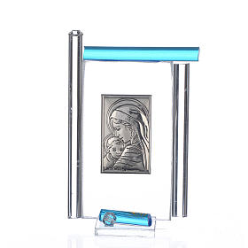 Quadro Maternidade prata e vidro Murano água-marinha h 9 cm