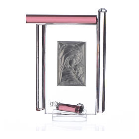 Quadro Maternidade prata e vidro Murano roxo h 9 cm