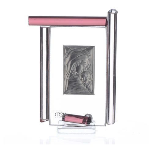 Quadro Maternidade prata e vidro Murano roxo h 9 cm 4