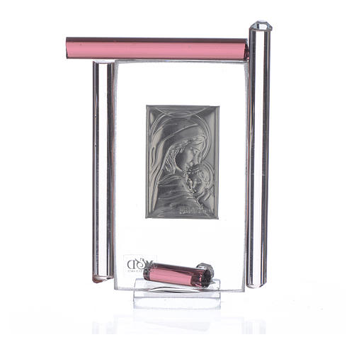 Quadro Maternidade prata e vidro Murano roxo h 9 cm 2