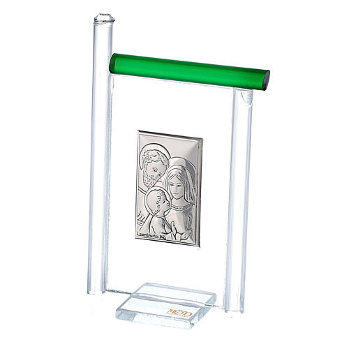 Obraz święta Rodzina srebro i szkło Murano zielone 9cm 2