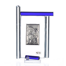 Quadro S. Família prata e vidro Murano azul escuro h 9 cm