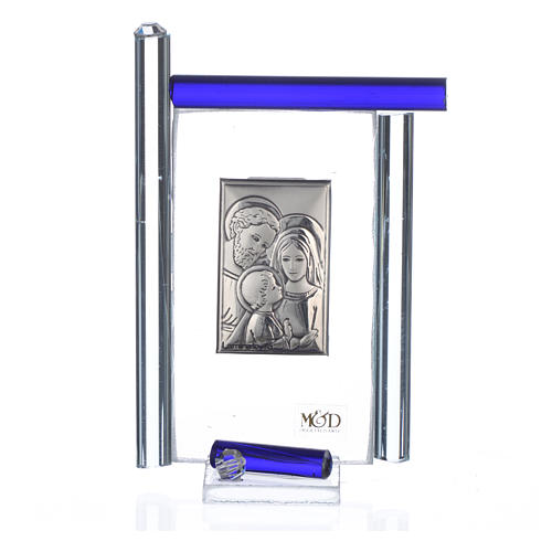 Quadro S. Família prata e vidro Murano azul escuro h 9 cm 3