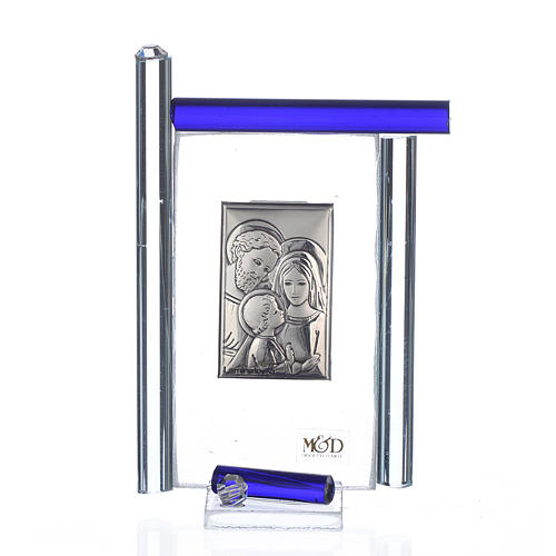 Quadro S. Família prata e vidro Murano azul escuro h 9 cm 1