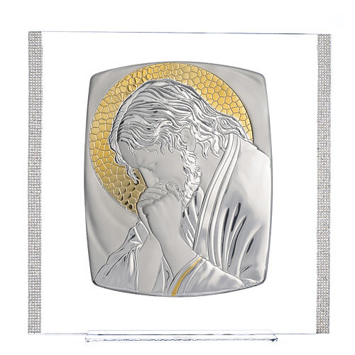 Bild von Christus in Silber und mit Strass, 32x32 cm 1