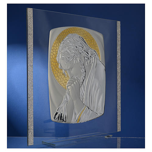 Cadre Christ Argent et strass 32x32 cm 3