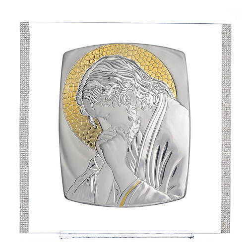 Quadro Cristo prata e strass 32x32 cm 1
