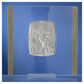 Bild aus Silber-Laminat und Strass Christus, 17,5x17,5 cm
