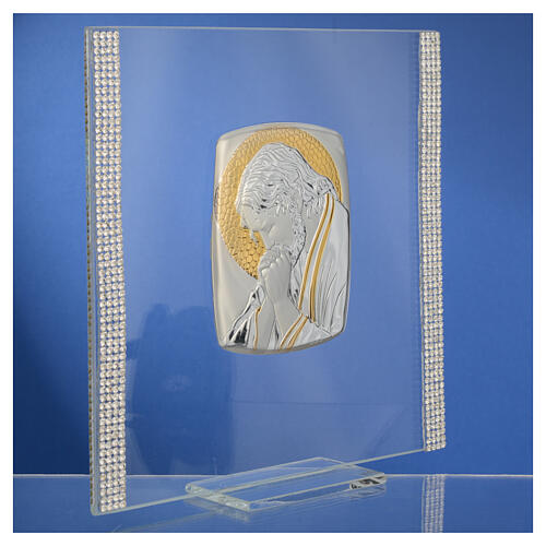 Bild aus Silber-Laminat und Strass Christus, 17,5x17,5 cm 4