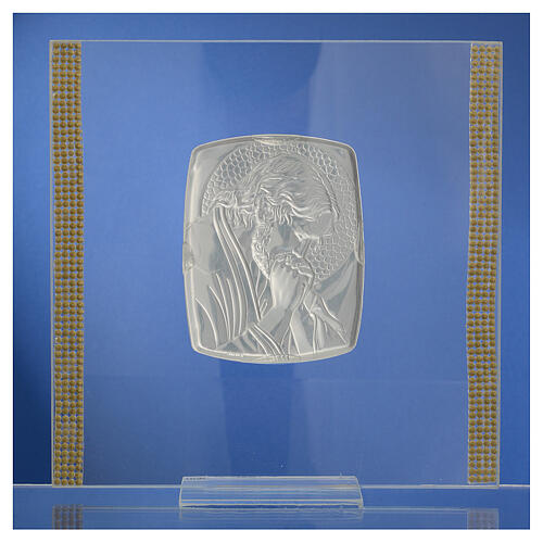 Bild aus Silber-Laminat und Strass Christus, 17,5x17,5 cm 1