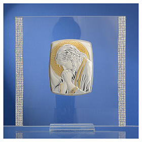 Favour with image of Christ in silver and rhinestones 17.5x17.5cm