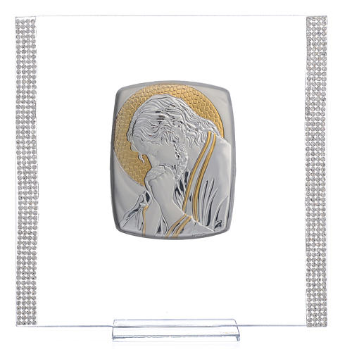 Favour with image of Christ in silver and rhinestones 17.5x17.5cm 1