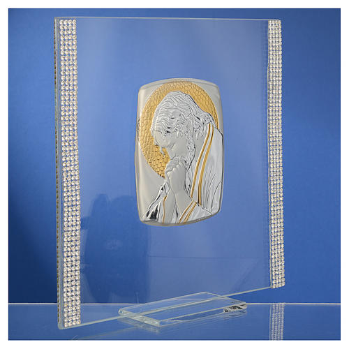 Quadro Cristo prata e strass 17,5x17,5 cm 3