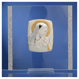 Cadre Baptême Argent et strass maternité 17,5x17,5 cm
