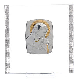 Quadro Batismo prata e strass maternidade 17,5x17,5 cm