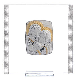 Wedding favour with Holy Family in silver and rhinestones 17.5x17.5cm