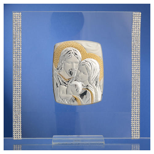Wedding favour with Holy Family in silver and rhinestones 17.5x17.5cm 6