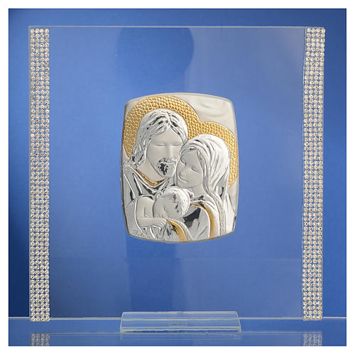Wedding favour with Holy Family in silver and rhinestones 17.5x17.5cm 2