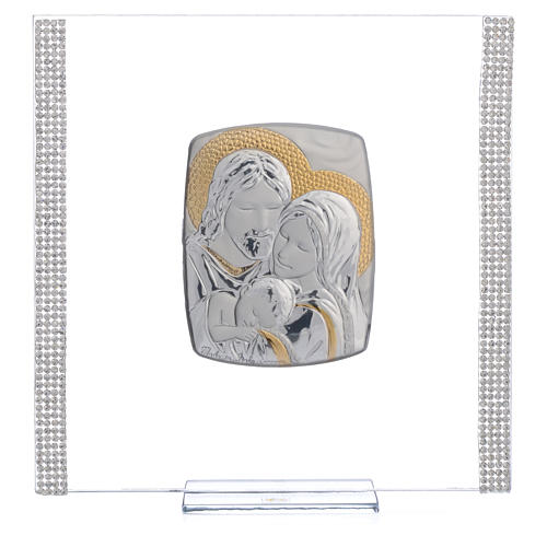 Quadro Casamento S. Família prata e strass 17,5x17,5 cm 5