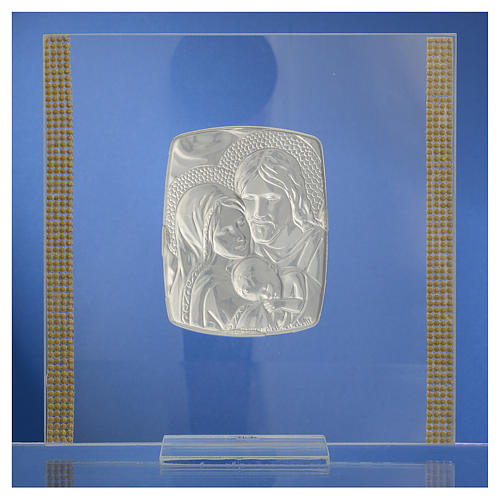 Quadro Casamento S. Família prata e strass 17,5x17,5 cm 4