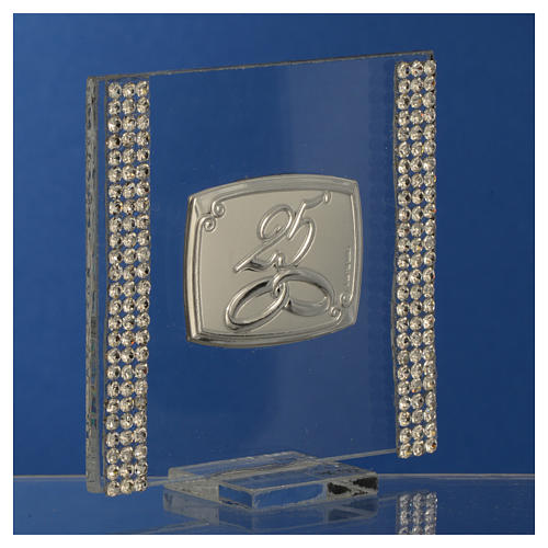 25 year anniversary favour silver and rhinestones 7x7cm 7