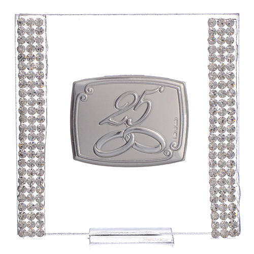 25 year anniversary favour silver and rhinestones 7x7cm 1