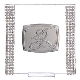 25 year anniversary favour silver and rhinestones 7x7cm