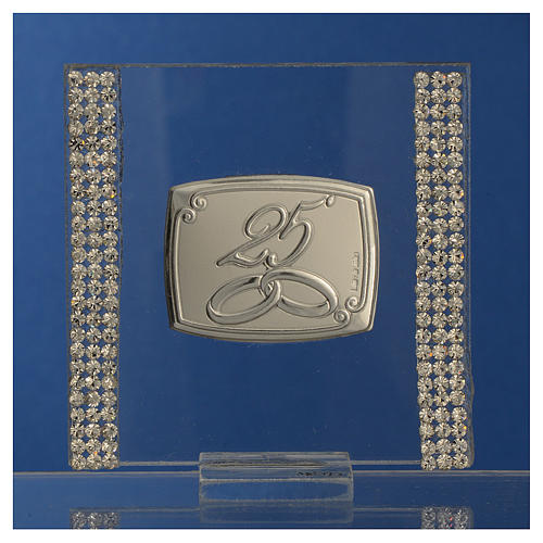 25 year anniversary favour silver and rhinestones 7x7cm 2