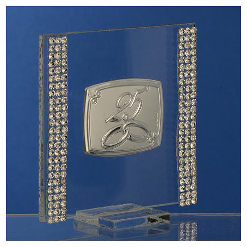 25 year anniversary favour silver and rhinestones 7x7cm 3