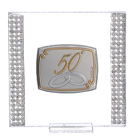 50 year anniversary favour silver and rhinestones 7x7cm