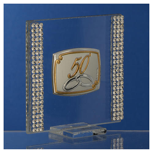 50 year anniversary favour silver and rhinestones 7x7cm 7