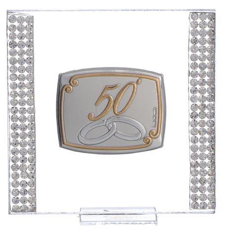 50 year anniversary favour silver and rhinestones 7x7cm 5