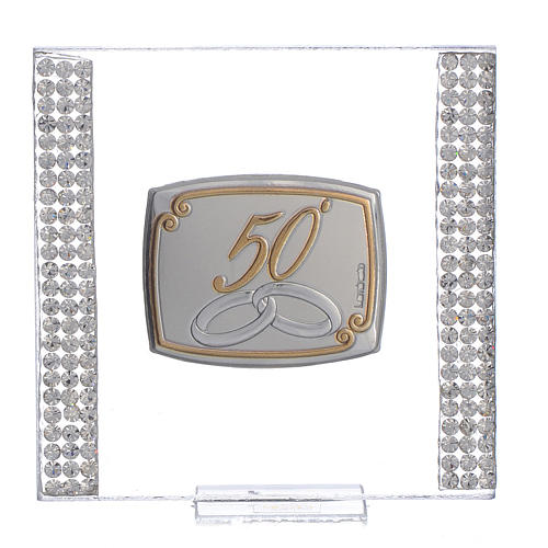50 year anniversary favour silver and rhinestones 7x7cm 1