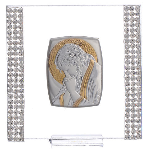 Favour with image of Christ in silver and rhinestones 7x7cm 5