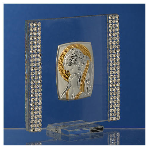 Favour with image of Christ in silver and rhinestones 7x7cm 7