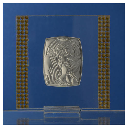 Favour with image of Christ in silver and rhinestones 7x7cm 8