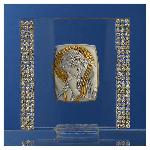 Favour with image of Christ in silver and rhinestones 7x7cm 2
