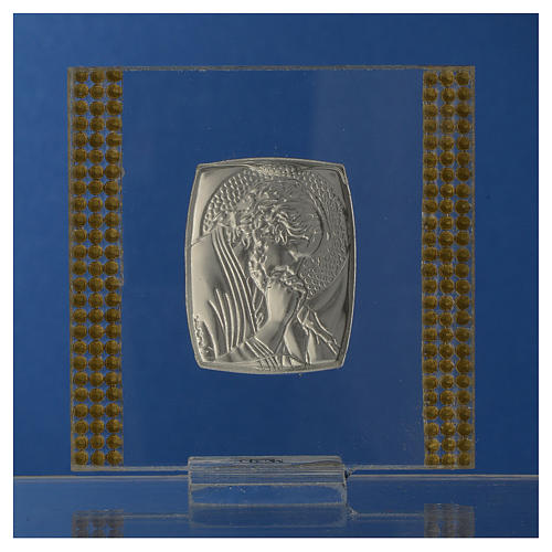 Favour with image of Christ in silver and rhinestones 7x7cm 4