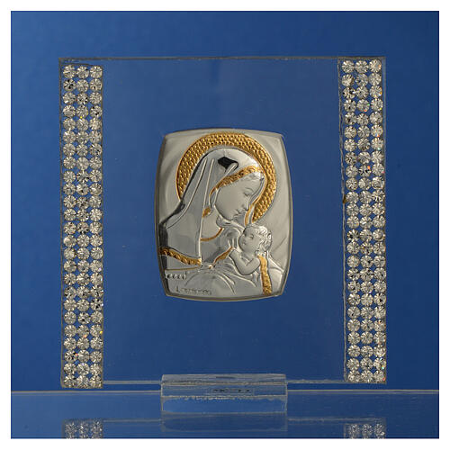 Bild als Geburtsgeschenk aus Silber-Laminat mit Strass, 7x7 cm 1