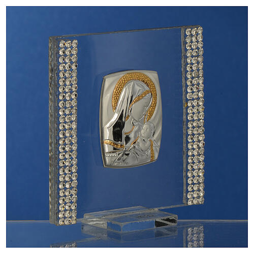 Bild als Geburtsgeschenk aus Silber-Laminat mit Strass, 7x7 cm 2