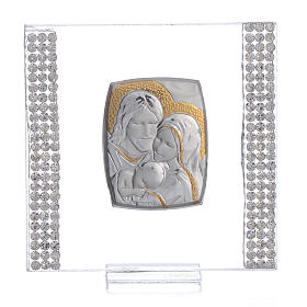 Wedding favour with Holy Family in silver and rhinestones 7x7cm