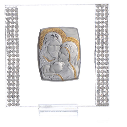 Wedding favour with Holy Family in silver and rhinestones 7x7cm 5