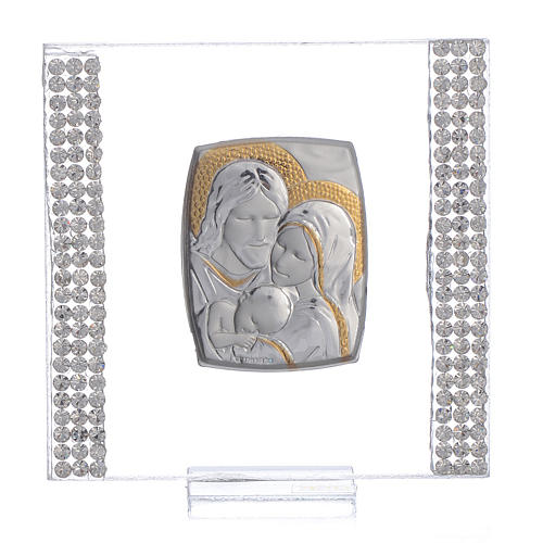 Wedding favour with Holy Family in silver and rhinestones 7x7cm 1