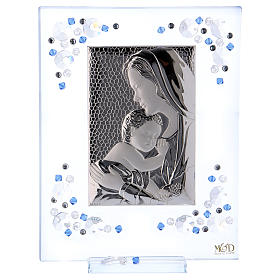 Cadre Maternité bleu argent et strass 19x16 cm