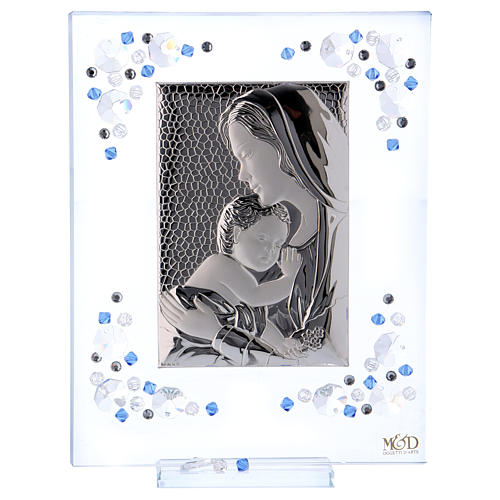 Cadre Maternité bleu argent et strass 19x16 cm 1