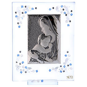 Quadro Maternità Blu Argento e strass 19x16 cm