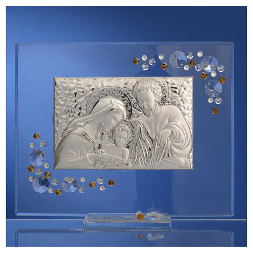 Glasbild Heilige Familie mit bernsteinfarbenen strass-Steinen, 19x16 cm 4