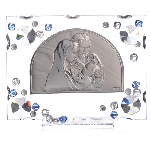 Geschenkidee zur Hochzeit, Bild Heilige Familie mit strass-Steinen in blau 3